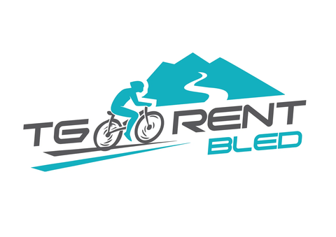 Logotip TG Rent Bled s kolesom in gorami