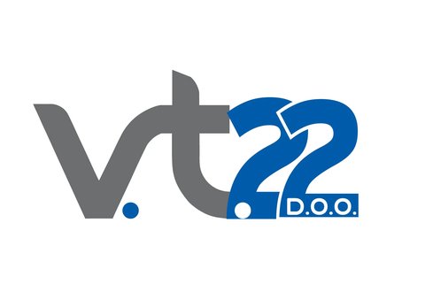 Logotip Sivo-modra črkovna kompozicija V.T.