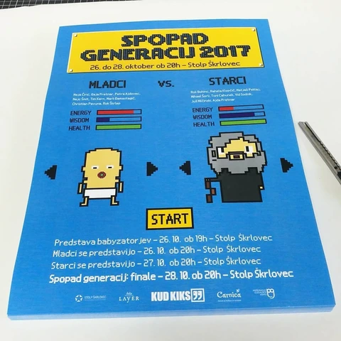 Moder plakat za dogodek Spopad generacij